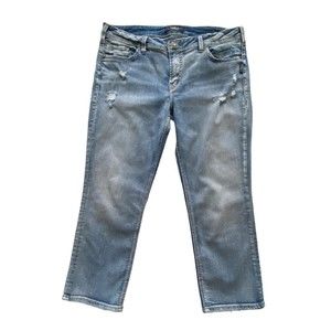 Silver Jeans Co Elyse Capri Stretch Denim Distressed Pants Blue 32W